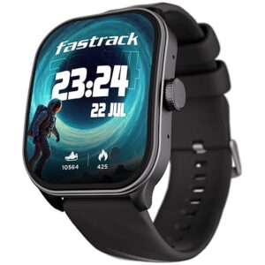 Fastrack Reflex Beat Pro Smart Watch|Large 1.75" Super UltraVU Display|Highest 320x390 Pixel Resolution|SingleSync BT Calling|110+ Sports Modes|Nitrofast Charging|Calculator|Passcode Protection, Black