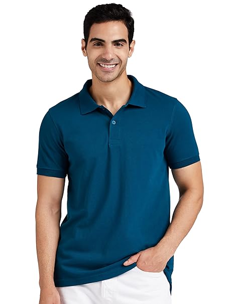 Amazon Brand - Symbol Men's Cotton Rich Solid Polo Tshirt | Collar Tshirts | Half Sleeves | Plain-Regular Fit (Available in Plus Size